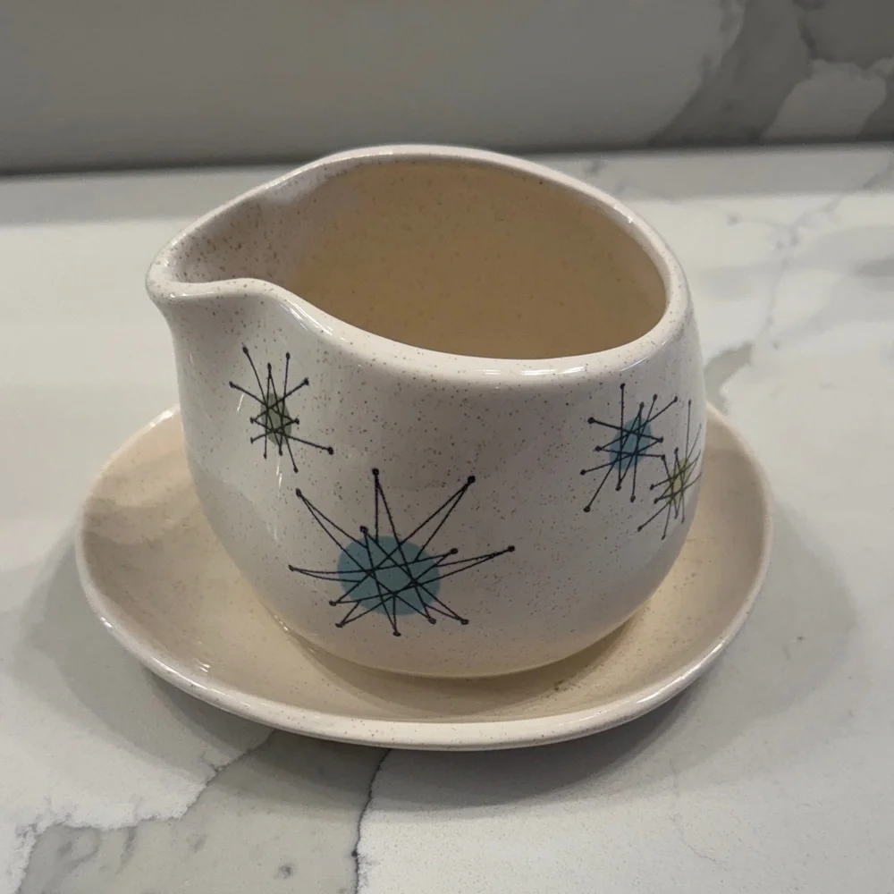 Mid-Century Modern Cream and Blue Starburst Creamer Set - Picture 2 of 7